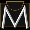 The letter m is on a black background with a yellow border.
