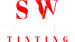 Red SW logo above the word &ldquo;TINTING&rdquo; in red serif letters on a white background