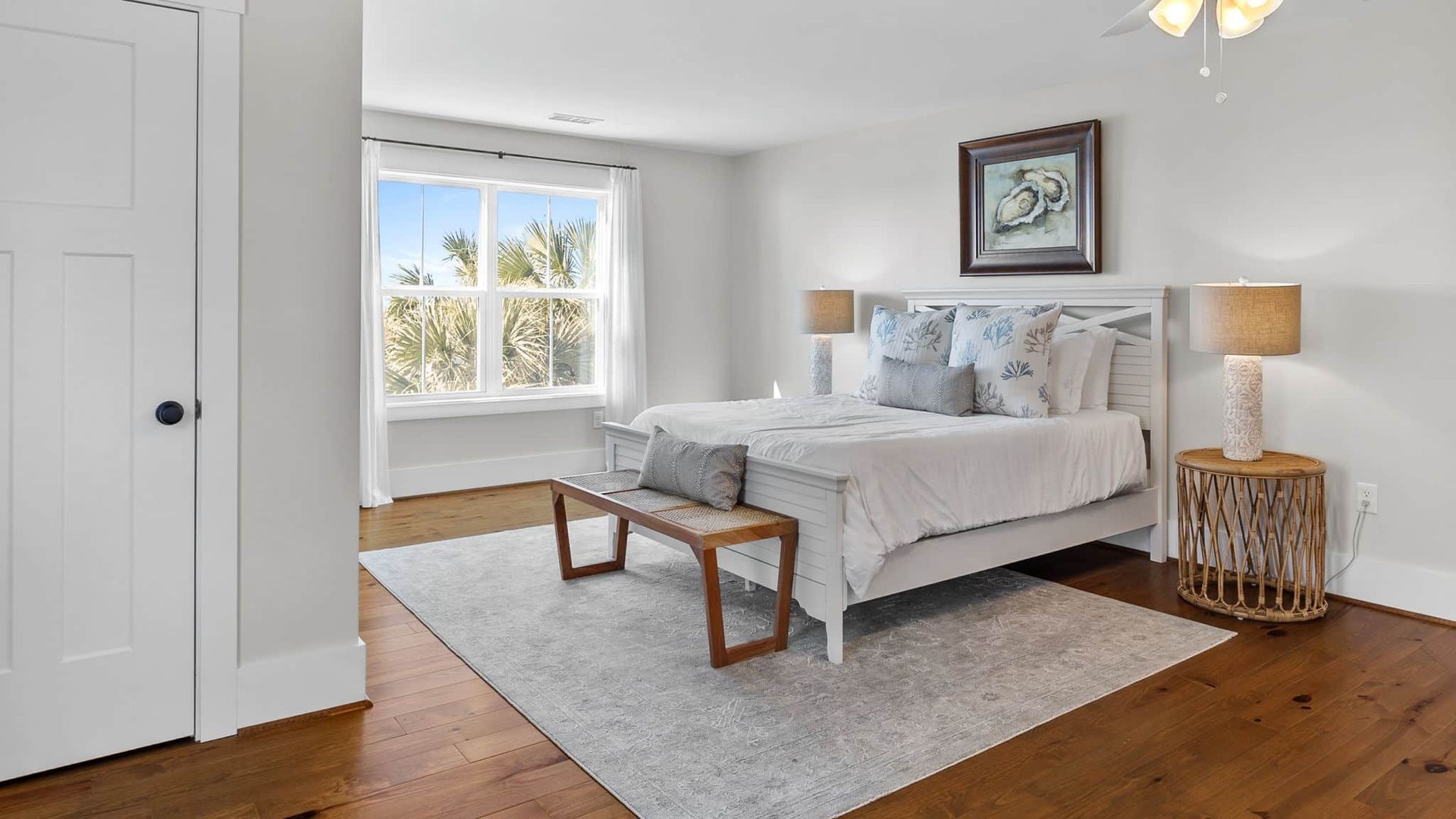 There is a large bed in the middle of the room.