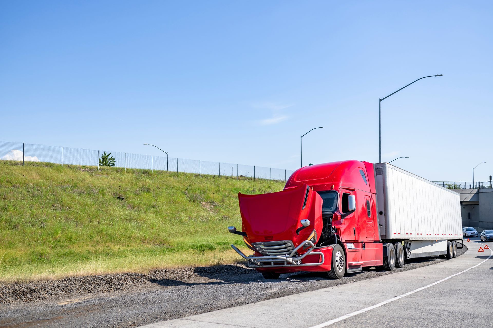 A semi truck broken down ready for a mobile mechanic
