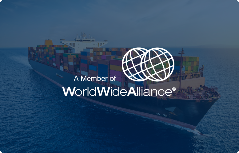 A container ship in the ocean with the words a member of worldwide alliance
