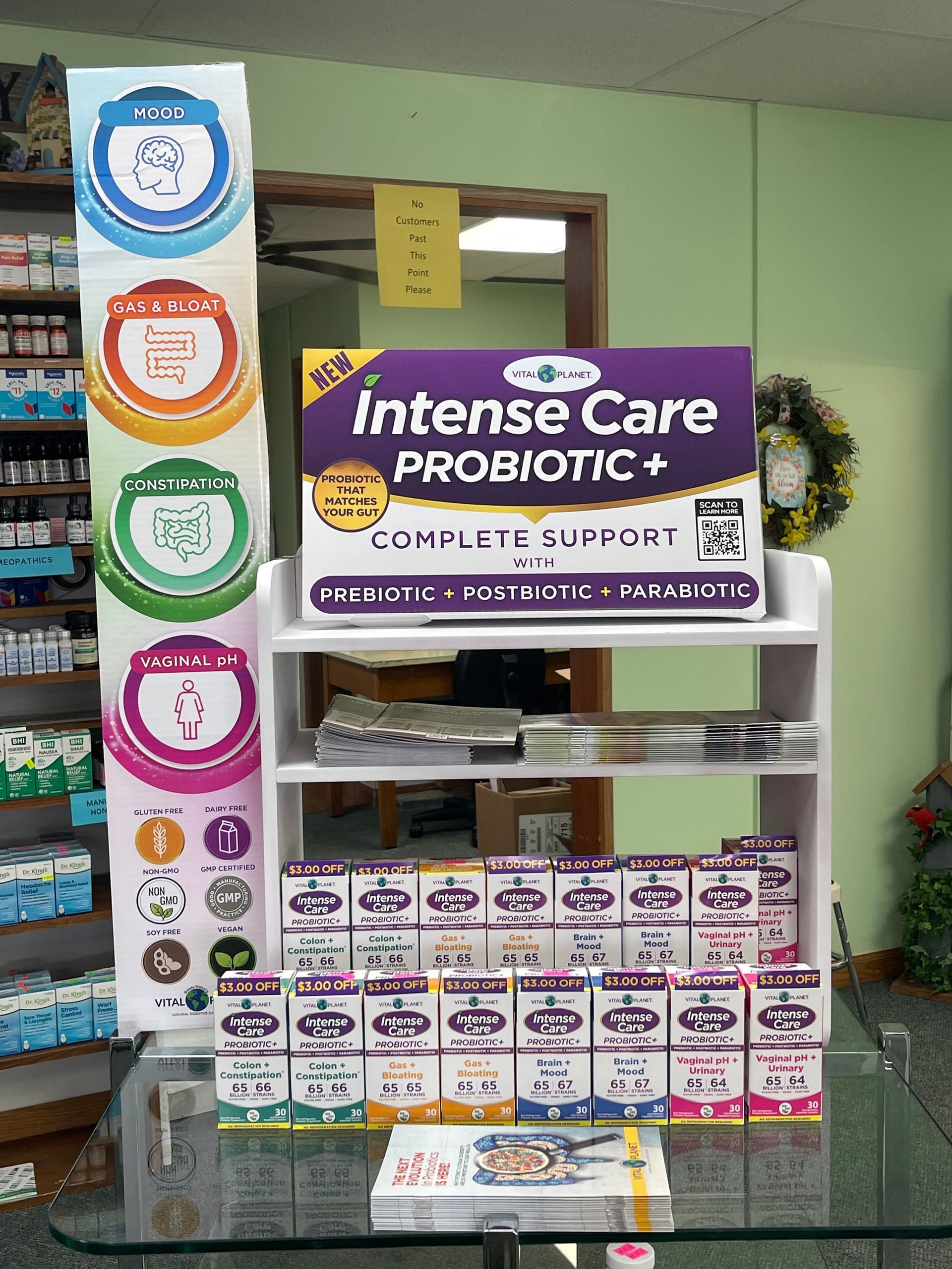 Supplement Three — Grand Island, NE — Natural Food Products A display of intense care probiotic in a pharmacy — Grand Island, NE — Natural Food Products