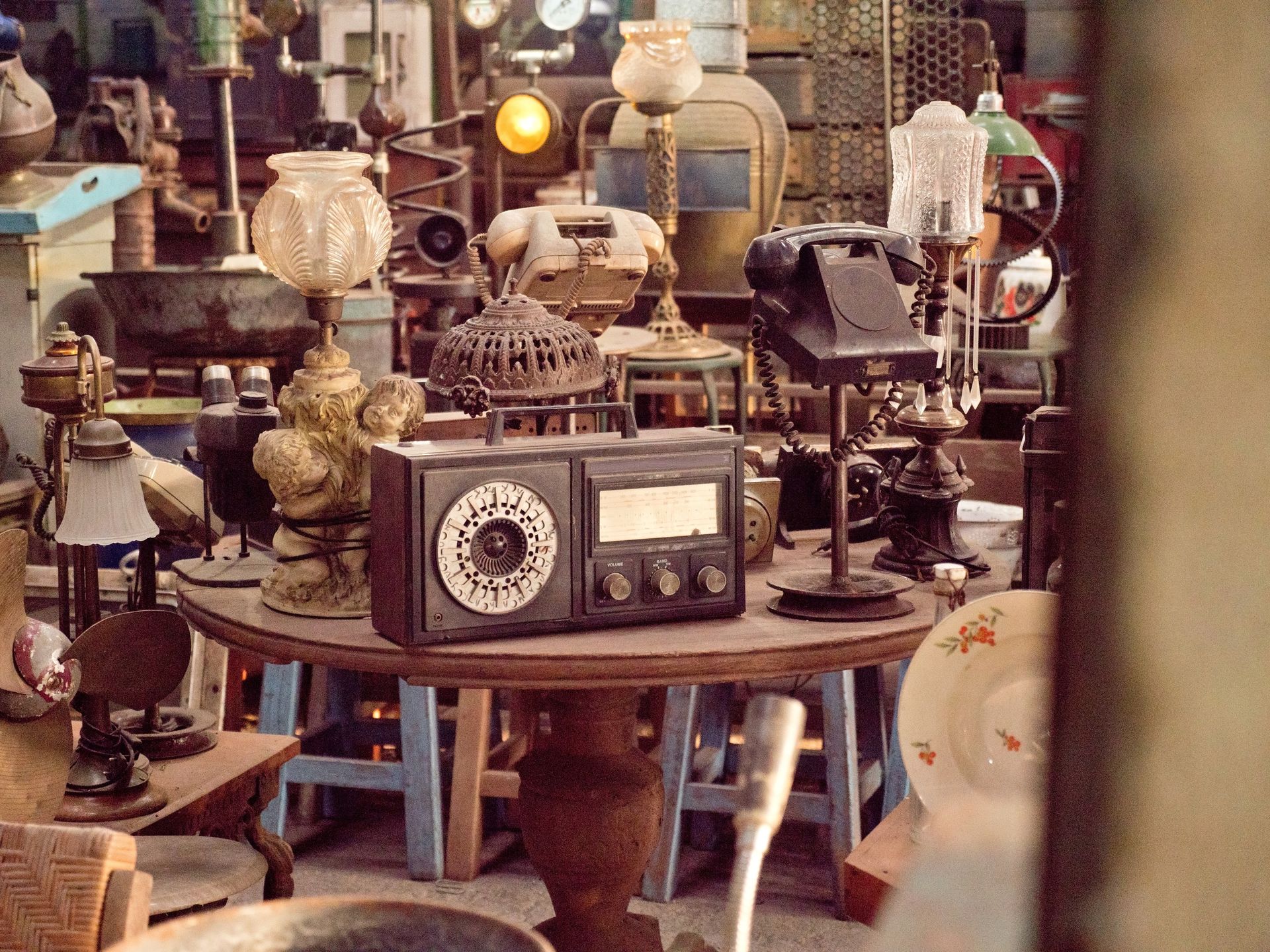 Antique street shop with old, vintage items in Bali.