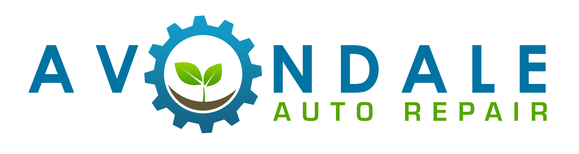 Avondale Auto Repair logo with blue gear and green leaf icon, blue and green text.
