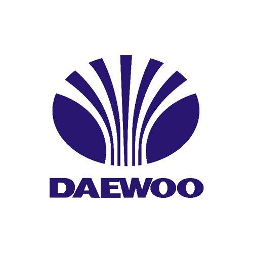 Daewoo logo in dark blue with stylized fan-like emblem above the company name