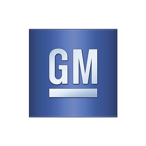 GM logo in white on a blue square background