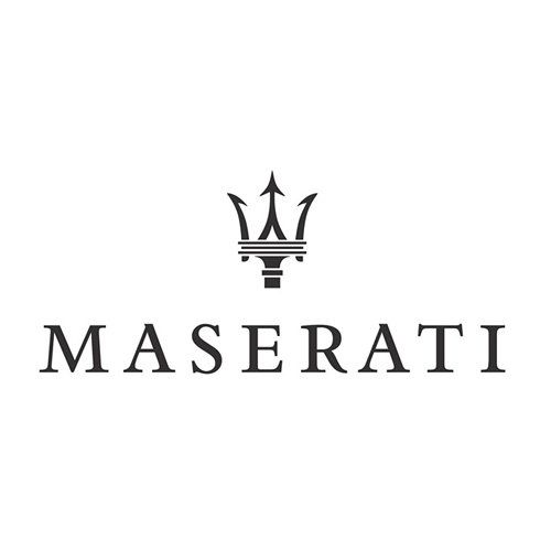 Maserati logo: black trident above the word “MASERATI” on a white background