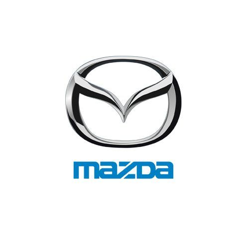 Mazda logo in chrome and blue on a white background