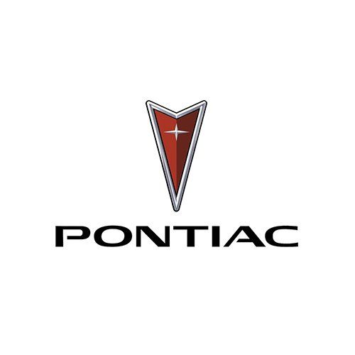 Pontiac logo with red shield emblem and black wordmark on a white background