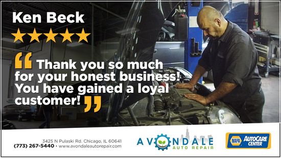 Ken Beck testimonial ad with mechanic working under car and text thanking him for honest business.