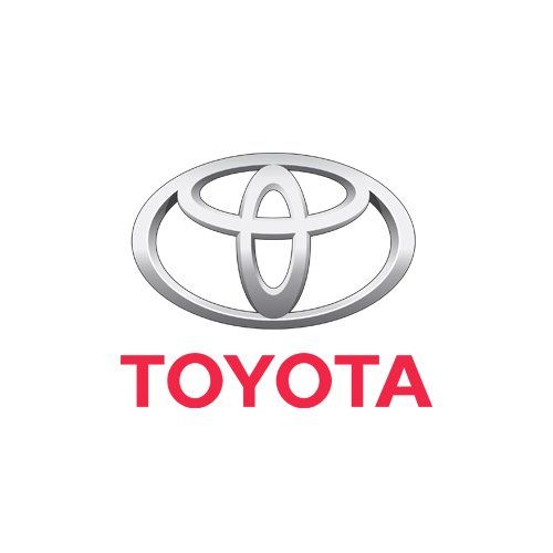 Toyota logo with silver emblem and red wordmark on a white background