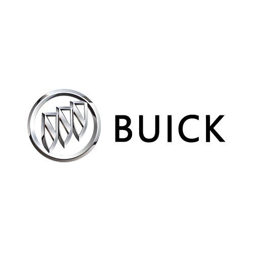 Buick logo with silver emblem and black text on white background