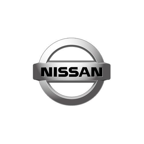 Nissan logo in silver and black on a white background