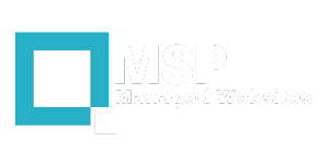 A blue square with the word msp on it is on a white background.