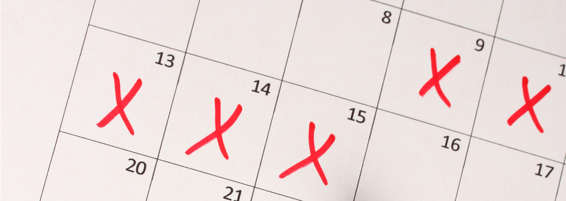 Picture of days marked off on a calendar.