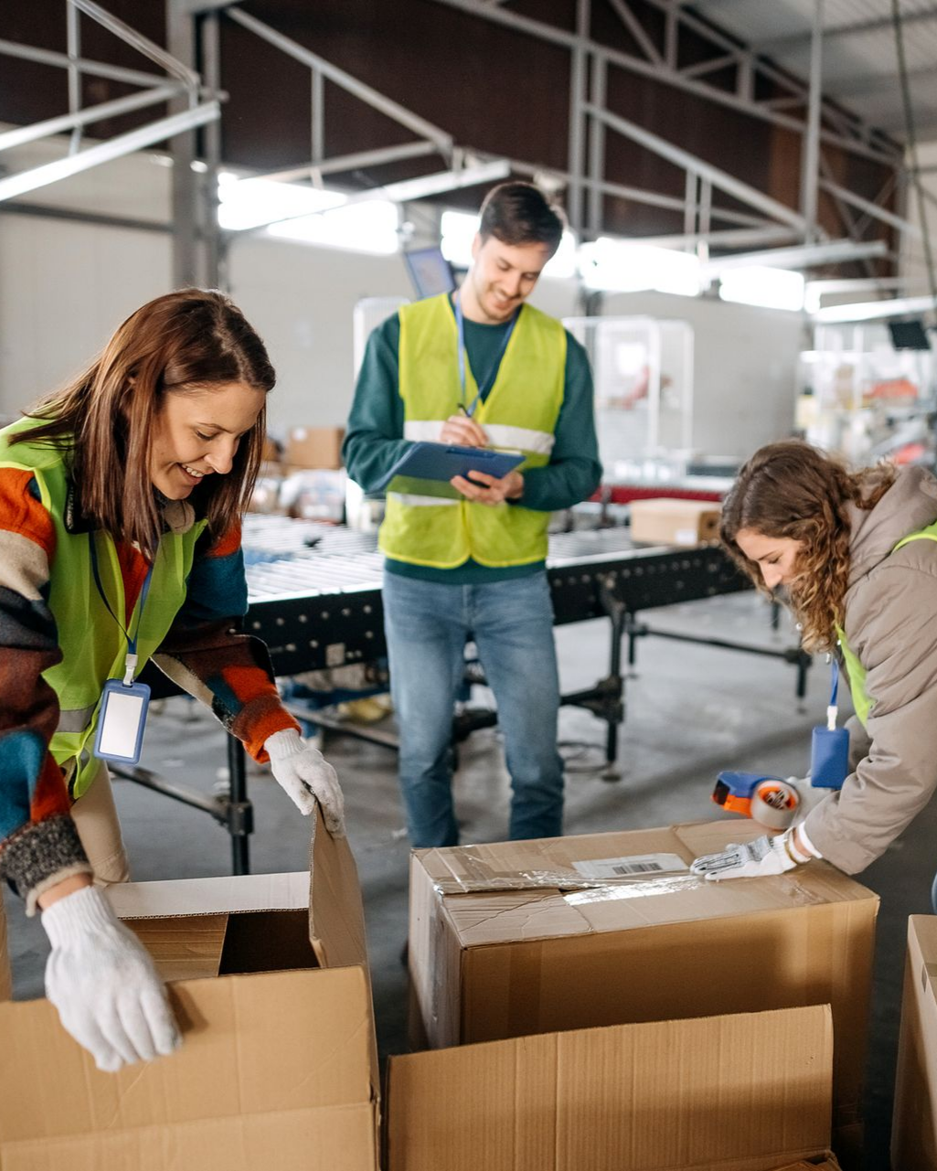 Workers staff moving and arrange boxes. Workers staff moving and arrange boxes.