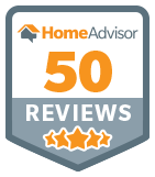 HomeAdvisor badge with the number 50 and five orange stars, indicating 50 customer reviews.