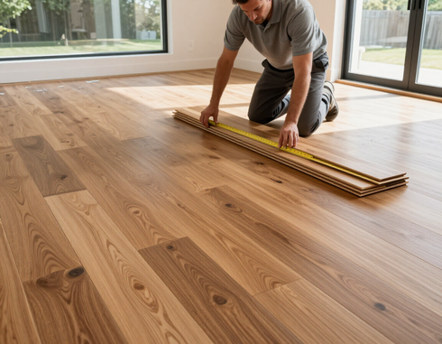 A hardwood floor installation in a modern home.