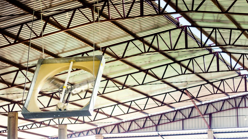 pole barn fan hanging from the ceiling