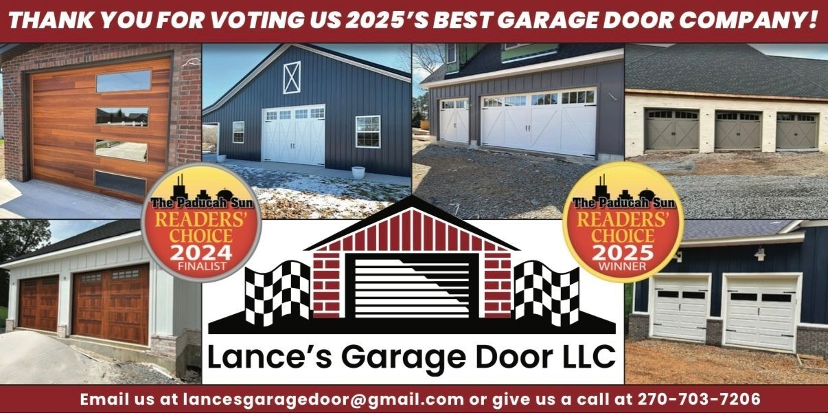 Ad for Lance's Garage Door LLC, a garage door company.