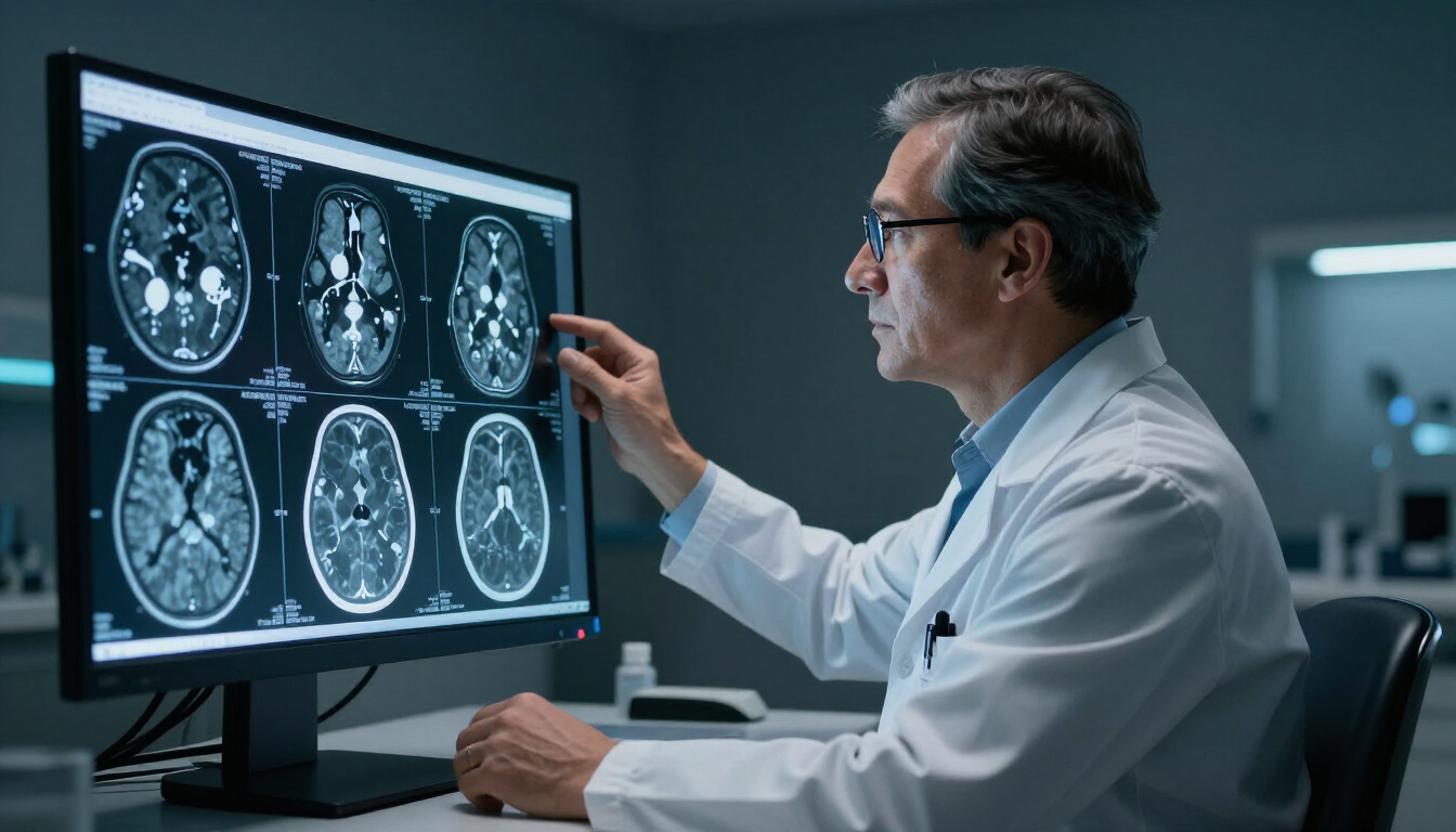 Scientist looking at MRI results