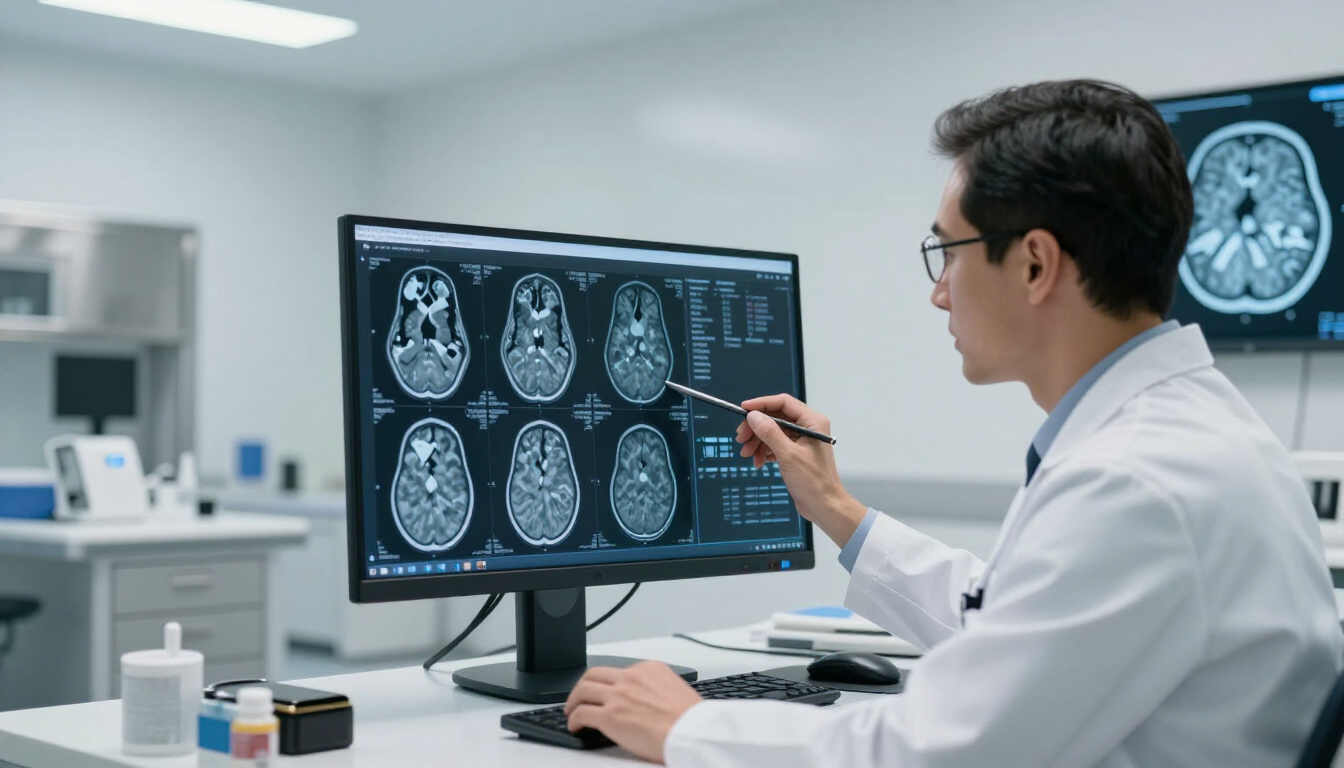 Radiologist analyzing brain scans