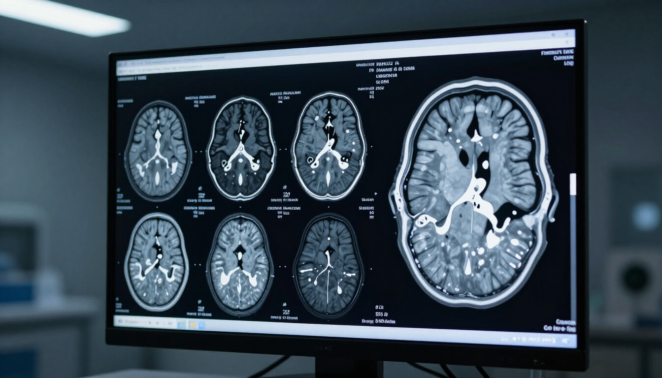 Close up of brain scan on monitor