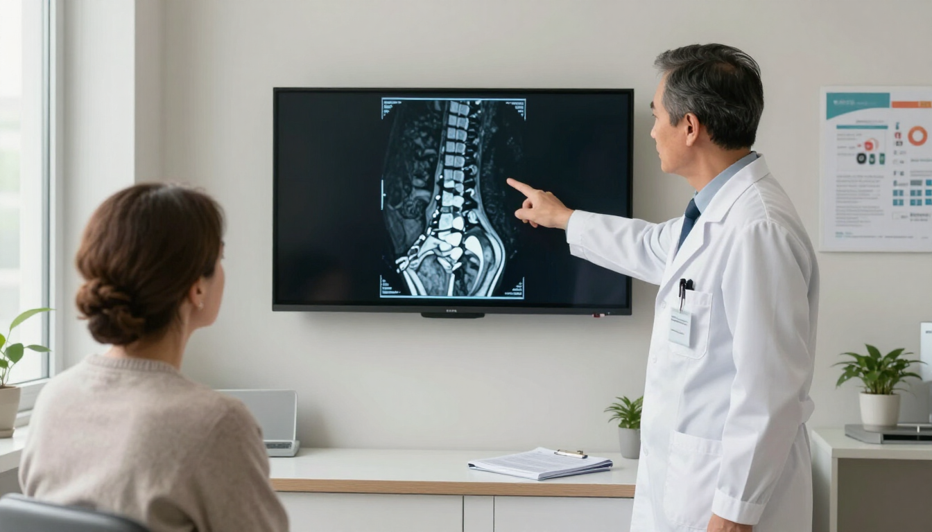 Doctor explaining spinal scan results to a patient