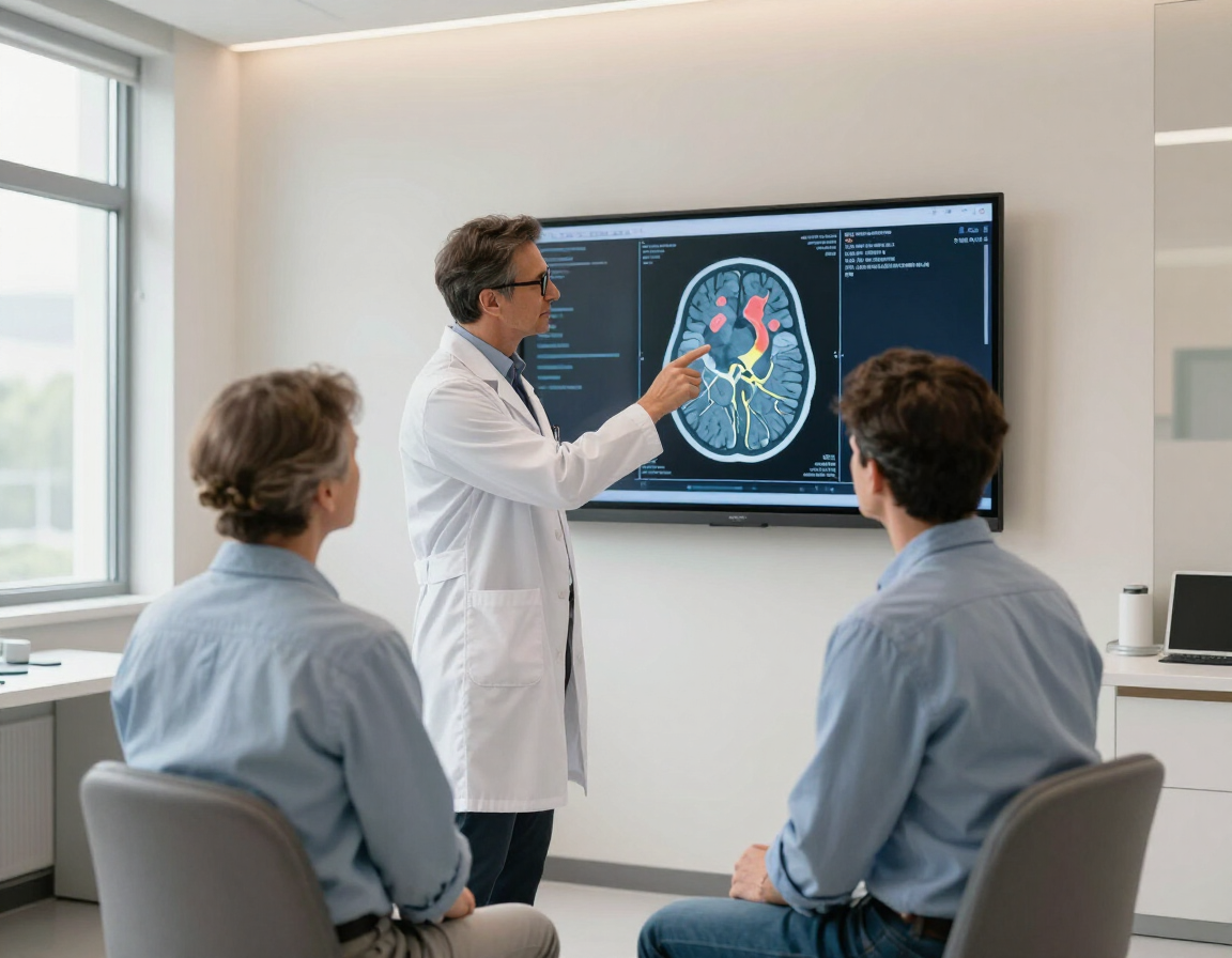 Doctor explaining brain scan