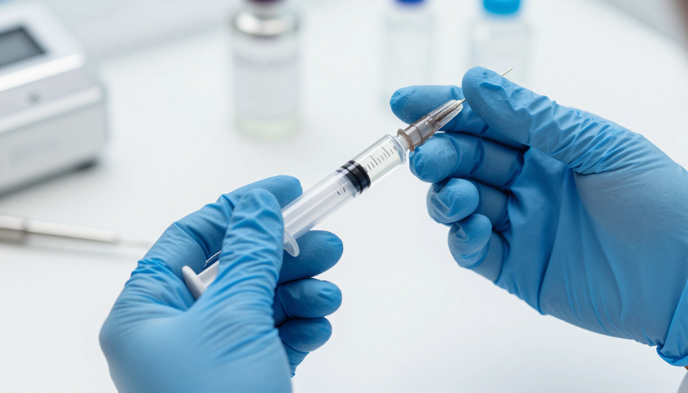 Medical professional preparing intravenous contrast agent