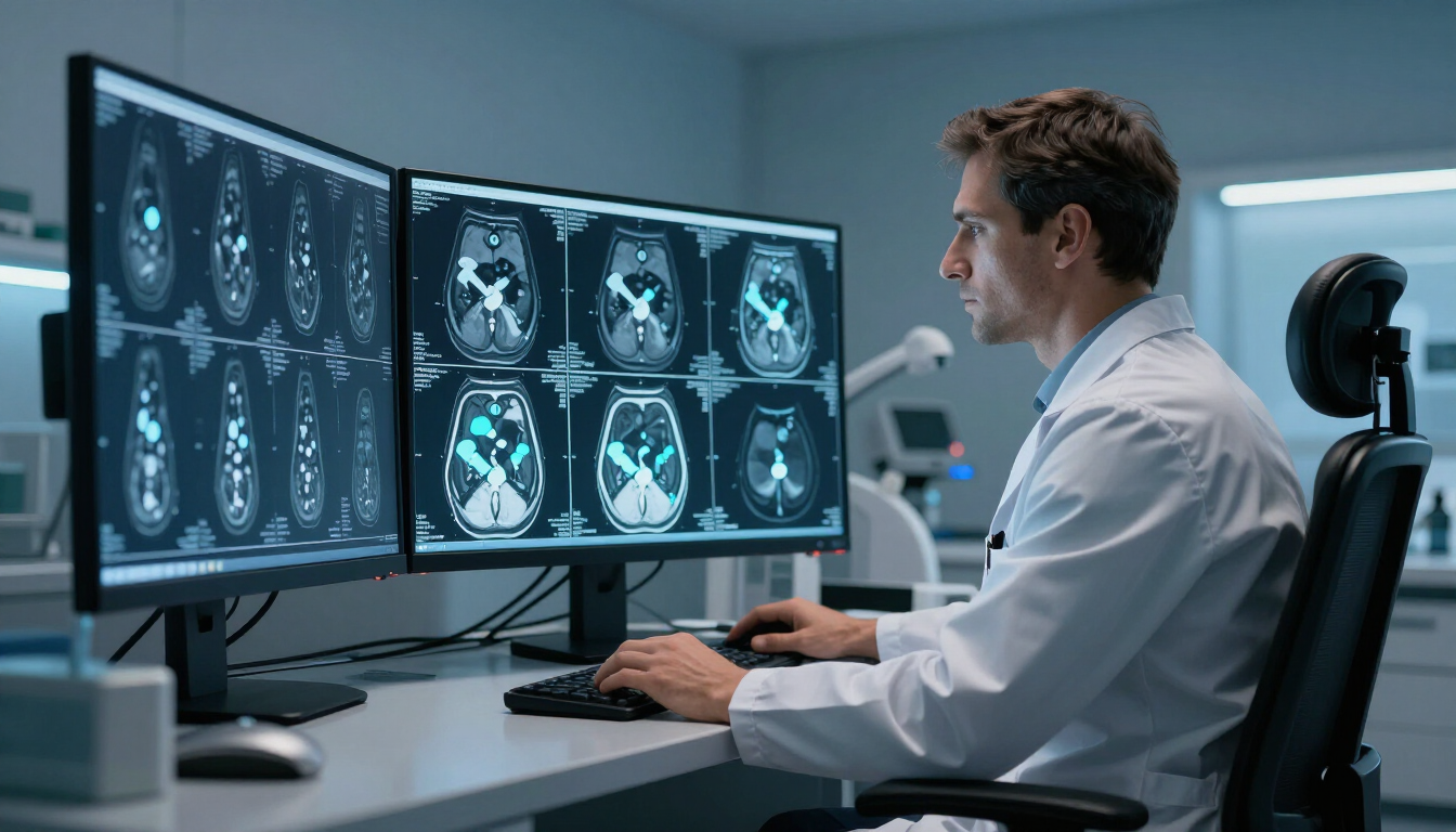 Radiologist analyzing high-detail MRI scan results