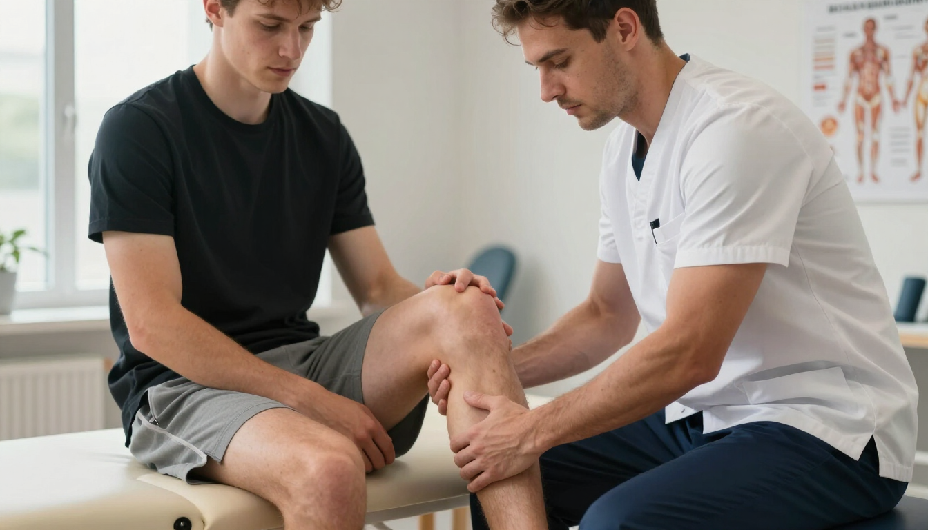 Physiotherapist examining a calf injury