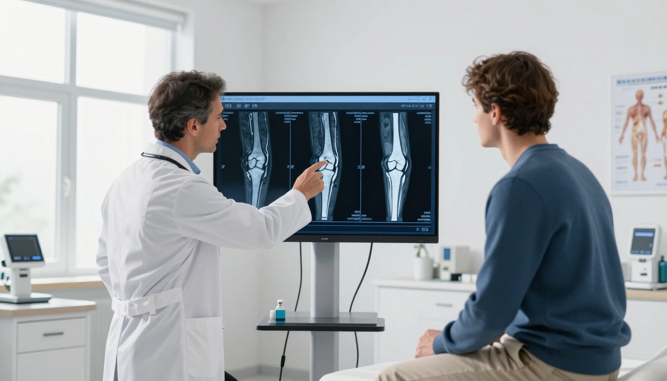 Doctor explaining knee scan results to a patient