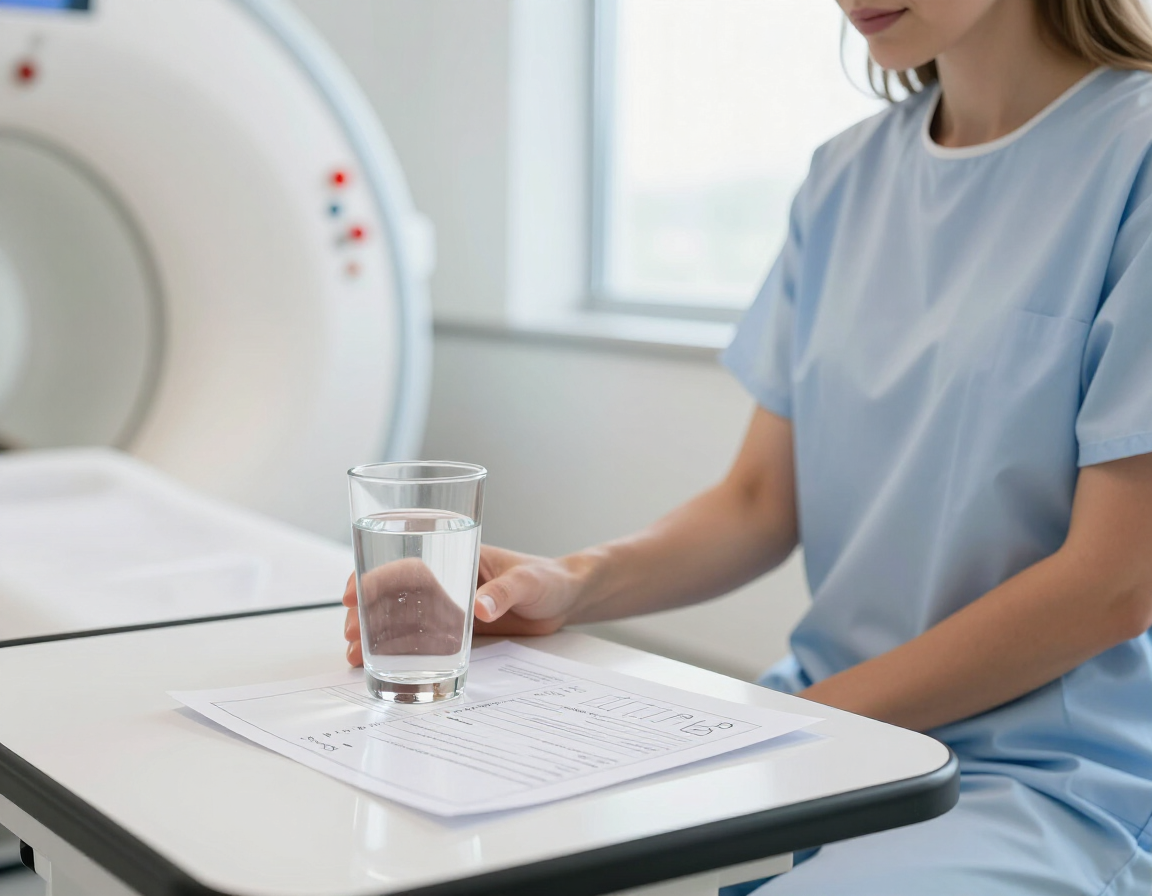 Patient preparing for a small bowel MRI appointment