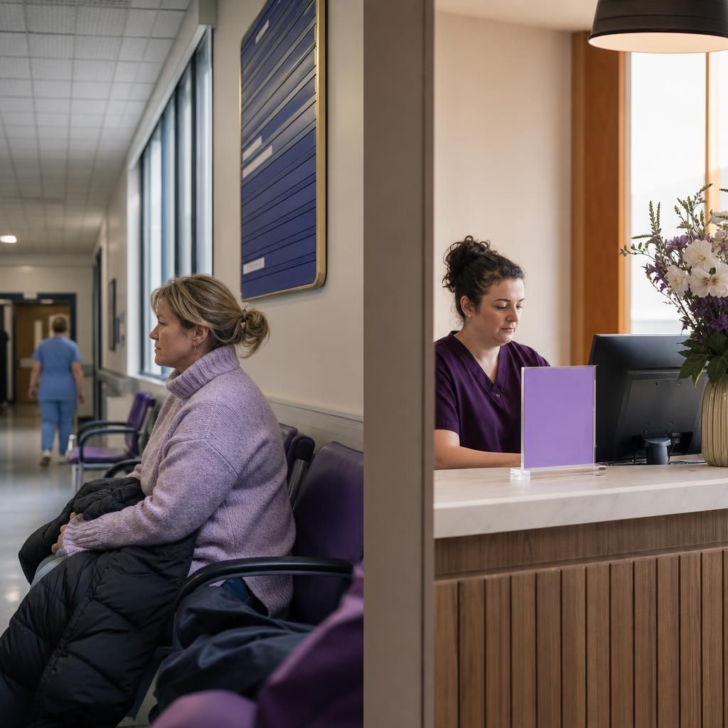 NHS waiting area beside private MRI clinic reception