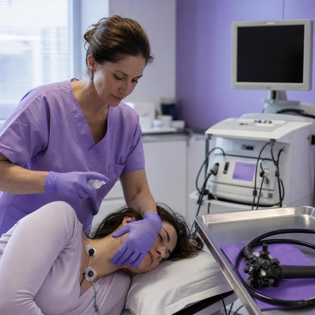 Clinician preparing patient for gastroscopy procedure