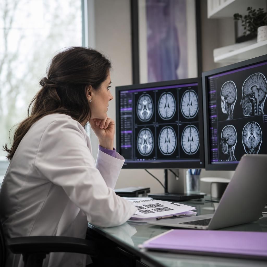 Radiologist reviewing MRI results on computer