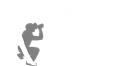A gray silhouette of a person crouching and looking through binoculars.