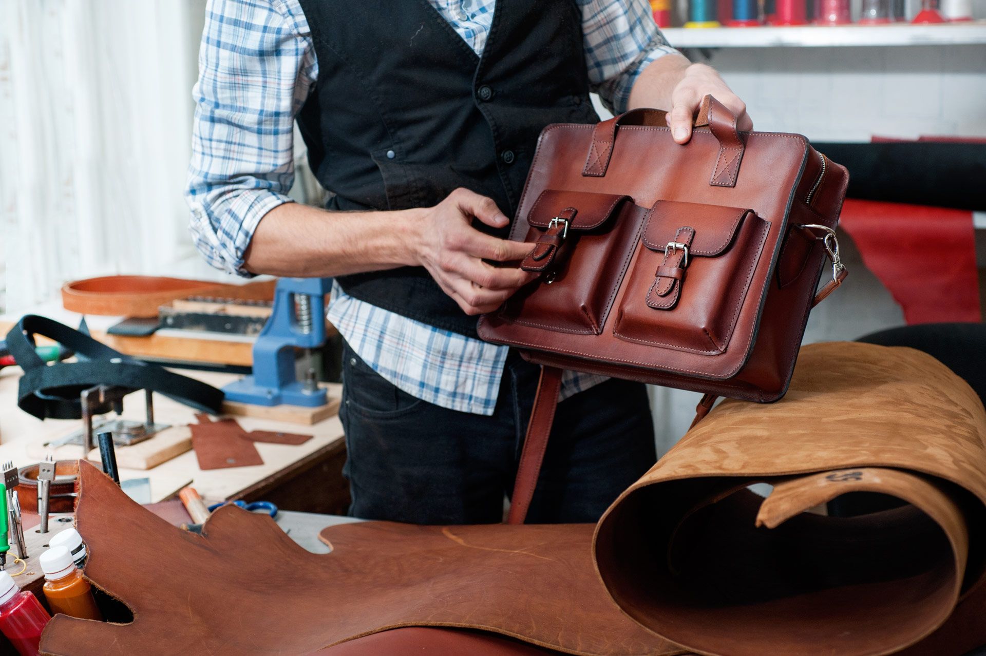 Checking the Leather Bag