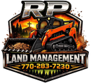 RP Land Management logo with orange excavator, black background, and phone number 770-283-7230