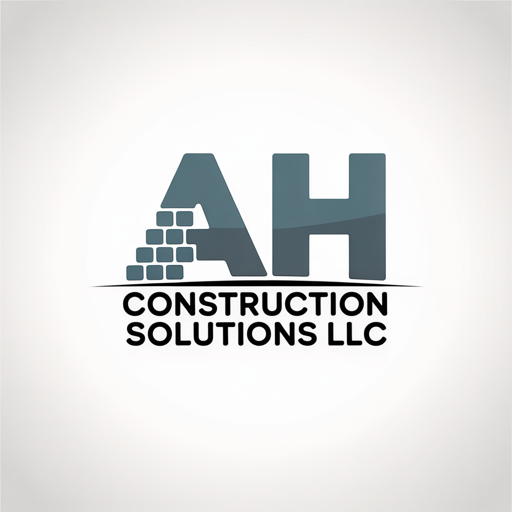 Logo for "AH Construction Solutions LLC" with stylized letters and brick elements.