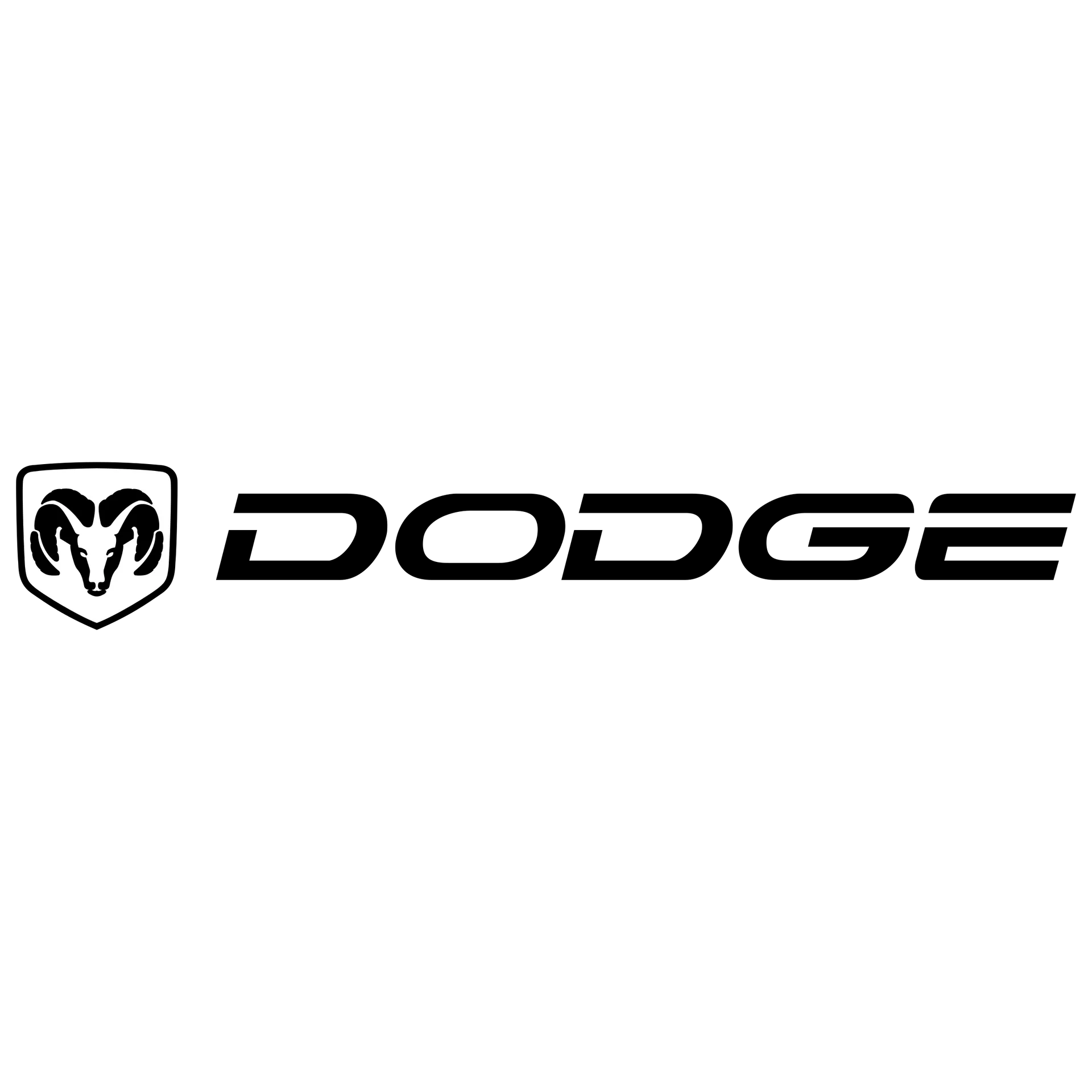 Dodge logo with ram head emblem and bold black wordmark on white background