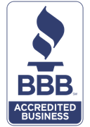 BBB Accredited Business logo with blue torch icon and text on white background