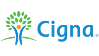 Cigna logo with green tree, blue figure, and blue wordmark on a white background