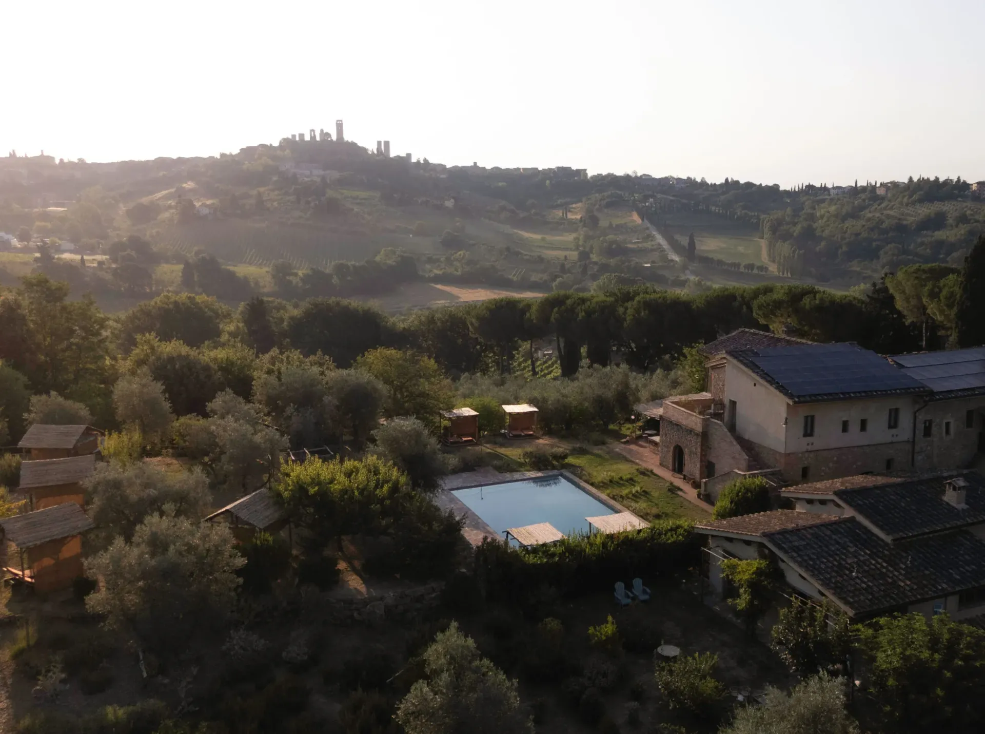 Agrivilla I Pini estate with San Gimignano in the distance