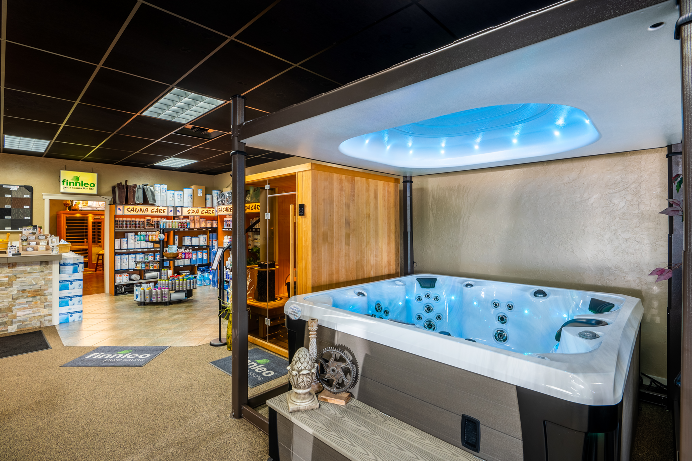 Cedar Works Spa & Sauna Showroom Marquis Hot Tub and Covana 
