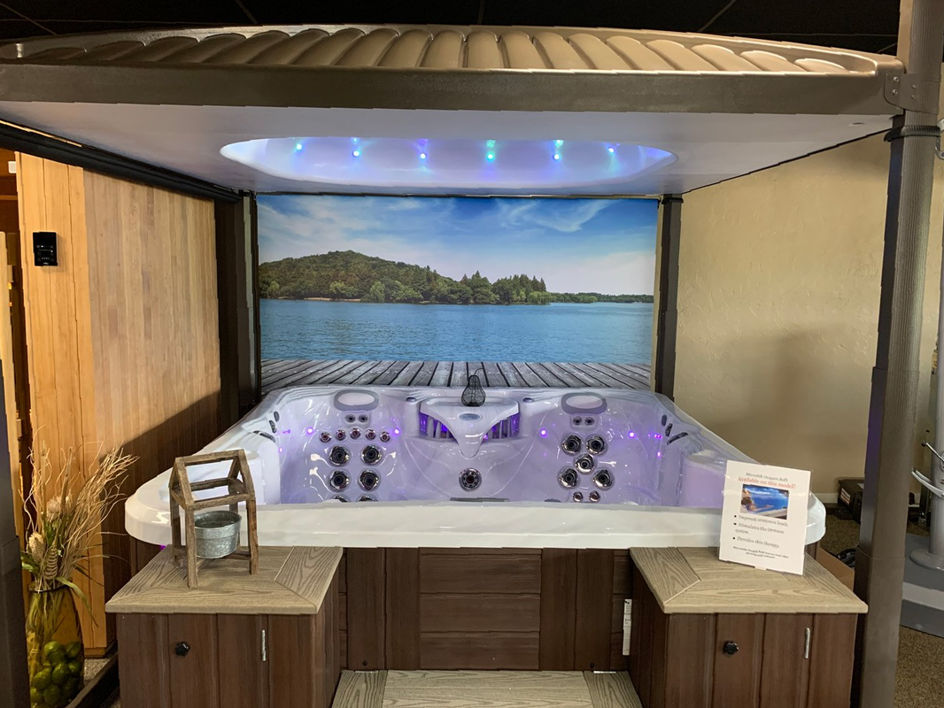 Cedar Works Spa & Sauna Showroom Marquis Hot Tub and Automated Covana Cover 