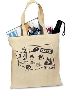 A blue bag that says uptown screen printing on it