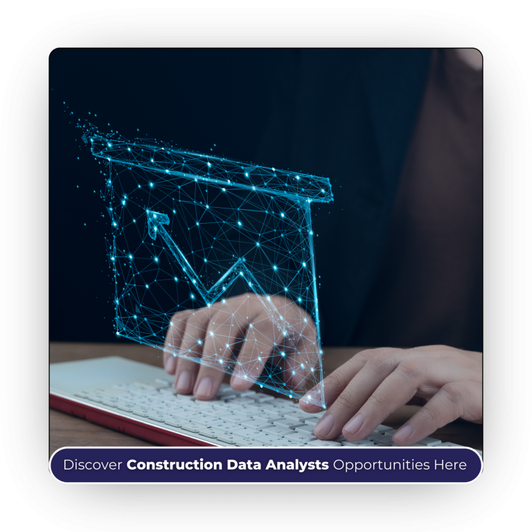 Hands typing on a keyboard with a digital chart overlay in blue. Text: