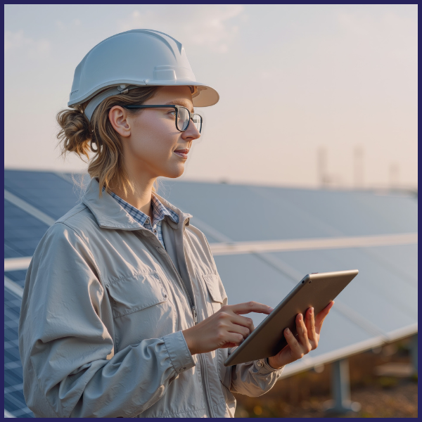 women wearing a hard hat looking out